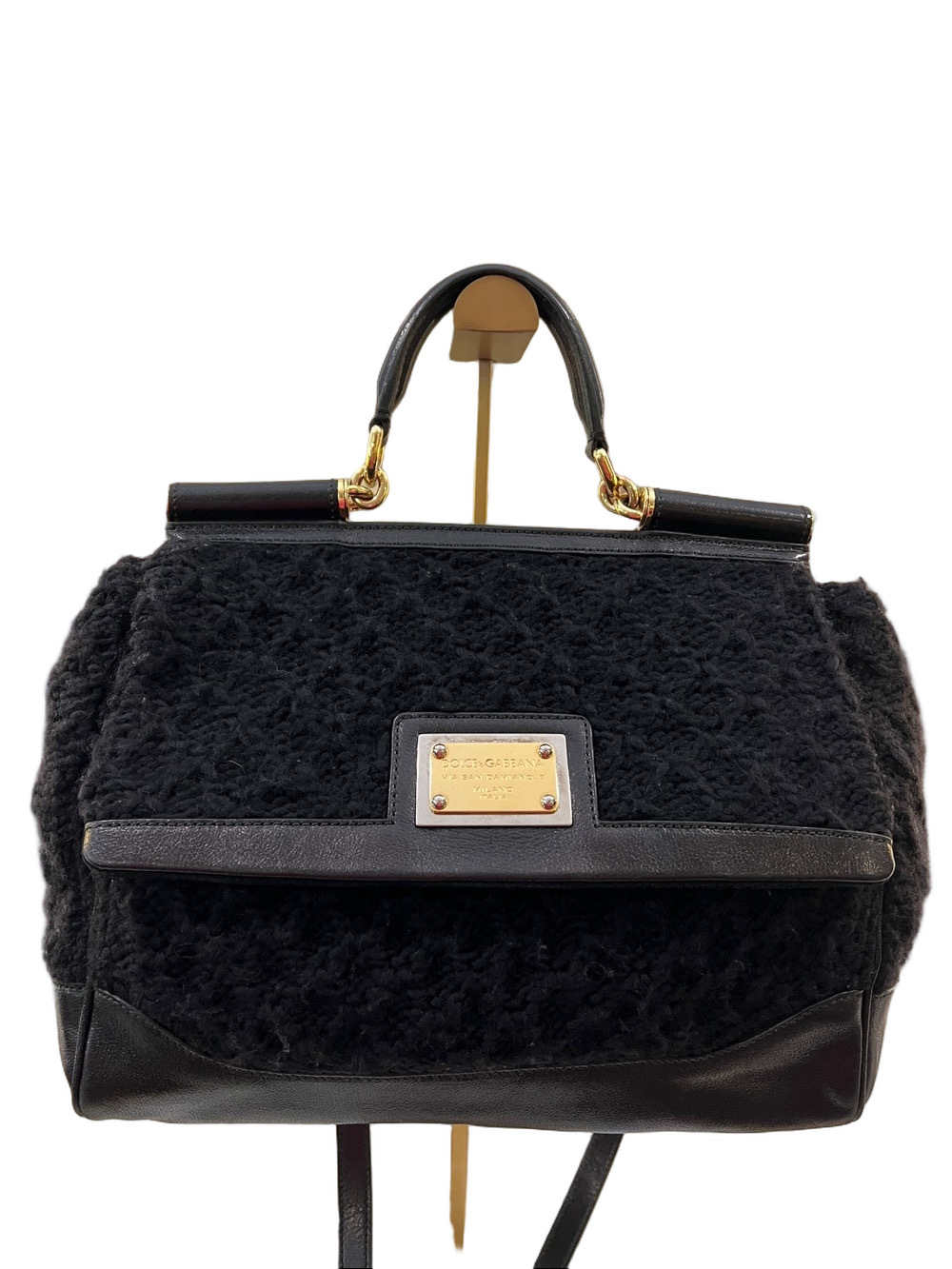 Dolce & Gabbana Miss Sicily Black Crochet Wool Crossbody Bag
